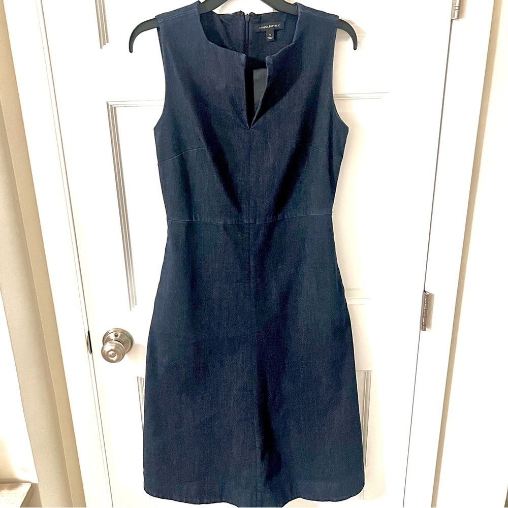 Banana Republic Womens Fit & Flare Dark Denim Split Neck Midi Dress Size 0